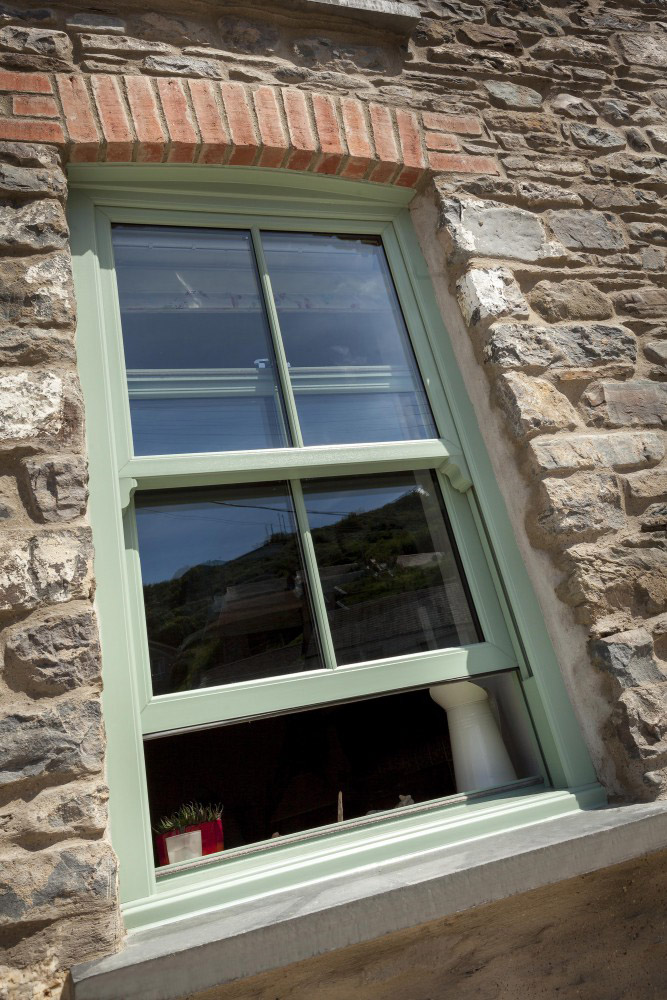 green vertical sliding window